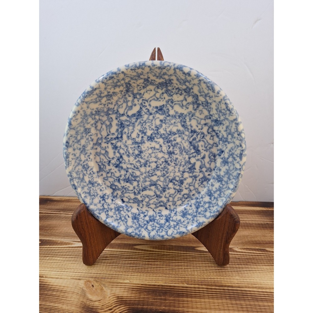 x2 Bel-Terr China BTC USA Blue Spongeware Pottery Circle 92187 Oval 9700 Lot Set - Picture 2 of 10